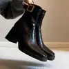 Botines de Piel Suave de Tacón Alto con Suela Gruesa para Mujer 2026 Otoño/Invierno Nuevos Botas Adelgazantes Puntera Cuadrada Retro Tacón Grueso Botas de Moda