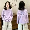 Camiseta Estampada de Manga Longa para Meninas 2026 Nova Coleção Primavera/Outono Desenho Animado para Crianças, Camiseta Básica 100% Algodão para Crianças Maiores, Tendência