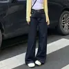 Jeans Azules Oscuros de Pierna Recta para Mujer, Tendencia Otoño e Invierno 2025, Nuevos Pantalones de Pierna Ancha de Cintura Alta, Ajuste Holgado, Adelgazantes, Caída Suelta