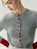 Cardigan de Tricô de Caxemira Básico Estética Colorida Suéter Gola Redonda Lã Color Block Casaco Grosso