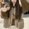Colete de Lã de Cordeiro Outono Inverno Roupa Externa Feminina Gilet Solto Sem Mangas Botões Diagonais Retro Camada de Lã Granulada Camiseta Regata Roupa Externa