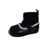 Botas Meia Estica Novas Outono/Inverno 2026 para Meninas com Forro de Lã para Aquecimento, Acabamento em Renda Retrô, Botas Mary Jane de Couro, Sola Macia, Bom