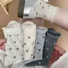 Calcetines de Malla Hueca Finos de Verano con Puño Alto Ins Tendencia Dulce Estilo Ballet Dobladillo Lazo Transpirables Medias para Mujer