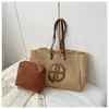 2026 Nova Bolsa de Palha Tecida de Grande Capacidade Bloco de Cores Palha Tecida Moda Tendência Ins Bolsa Feminina Bolsa de Ombro Único Bolsa de Mão Mãe-Filho