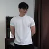Nueva Camiseta Casual de Algodón Tejido de Canalé Doble Peso Pesado Cuello Redondo Pequeño Holgada Color Sólido Transpirable Puño Manga Corta Cuatro Estaciones