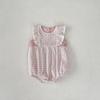 Ins2026 Macacão Rosa de Algodão Puro Verão para Bebês e Crianças Pequenas Meninas com Recortes Triangulares Doce Roupa para Engatinhar