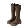 Botas largas de suela gruesa para mujer, nuevo estilo otoño/invierno 2026, forradas de felpa, tacón grueso, botas de montar hasta la rodilla, adecuadas para mujeres menudas, no llegan a la rodilla