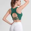 Top de yoga com costas cruzadas e almofadas removíveis no peito, roupa íntima esportiva à prova de choque para fitness, top esportivo de alta intensidade para fitness