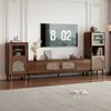 Juego de Mueble de TV y Mesa de Café, Tejido de Ratán Vintage con Marco de Madera Maciza, Mueble de Almacenamiento Estilo Francés para Sala de Estar, Cómoda Doméstica para Apartamento Pequeño
