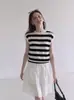 Chaleco de Punto sin Mangas con Cuello Redondo y Rayas Elegante para Mujer 2026 Verano Nuevo Talla Grande MM Delgado Temperamento Reductor de Edad Top