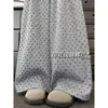 Pantalones anchos estampados grises de talla grande 150 kg para mujer, estilo fino de otoño, para petite, casual relajado y holgado