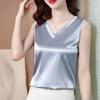 Camisola de seda satinada para mujer, ropa interior de verano, ropa exterior, diseño sin mangas, camisa básica, top que combina con todo.