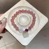 Collar de Cristal Rosa Dulce con Perlas, Cadena para Clavícula de Lujo Ligero y de Alta Gama, Collar de Moda, Fresco y Versátil para Mujeres