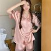 Pijama Feminino para Casa Venda Quente na Internet Transfronteiriça Novo Manga Curta Amor Bordado Bolso Lapela Roupa Exterior terno Atacado