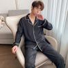 Pijamas de seda de gelo homens primavera e outono calças de manga comprida Houndstooth Jacquard flor escura tamanho fino outwear home suit