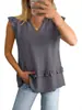 2026 Verano Nueva Ropa Europea y Americana para Mujer Amazon Wish Transfronterizo Color Sólido Volantes Cuello en V Holgado Chaleco