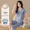 Pijama de Seda Hielo para Mujer Primavera y Verano, Manga Corta de Seda Hielo con Almohadillas en el Pecho, Conjunto Sencillo y Lujoso de Ropa para el Hogar Fresca