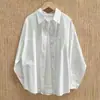 Camisa de algodão puro cor sólida feminina, roupa externa, primavera e outono, solta, casual, emagrecedora, combinando, camisa com protetor solar, jaqueta