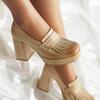 Tacones Altos Primavera y Otoño Punta Cuadrada Plataforma Impermeable Boca Media Zapatos de Salón para Mujer Retro Su Suela Gruesa para Viajar Tacón Grueso Tacones Súper Altos