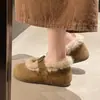 Zapatos Cálidos Peludos con Forro de Terciopelo, Punta Redonda Estilo Retro, Tacón Oculto de 5 cm, Estilo Otoño/Invierno 2026, Suela Suave, Hebilla Metálica, Zapatos Mocasín, Zapatos de Algodón