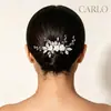 Amazon Transfronterizo Estilo Europeo y Americano Flor Blanca de Arcilla Suave Incrustada con Diamantes Peine de Pelo de Perlas Hecho a Mano Peine Lateral Accesorio para el Cabello de Boda