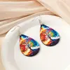 Par de Pendientes de Moda Fantasía Pintados Lindos Champiñones Árbol de la Vida Arcoíris Pendientes con Textura de Madera Combinan con Todo para Mujeres
