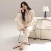 Algodón PuroPijama para Mujer Primavera y Otoño Manga Larga Solapa Nuevo Estilo 2026 Conjunto de Ropa para el Hogar Dulce Holgado Se Puede Usar Afuera