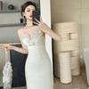 Vestido Blanco 2026 Verano Nuevo Estilo Diseño Elegante con Escote Fruncido, Ceñido a la Cintura, Vestido Bodycon 9671
