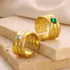 Anillo retro europeo y americano de acero inoxidable chapado en oro de 18k incrustado con piedra natural joyería joyería al por mayor