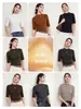 [Cuello medio, mangas de tres cuartos, camiseta de mezcla de lana] Capa base elegante, estilo de lujo discreto, corte ajustado, favorecedora de la figura y top versátil