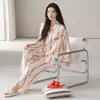 Pijama para Mujer, Estilo Otoño e Invierno, Cárdigan de Solapa, Seda Hielo de Alta Gama, Dulce, Lindo, Suave y Se Puede Usar Afuera, Conjunto para Estar en Casa