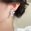 Brincos Borboleta de Pérola Fofos Doces Brincos de Cristal Azul 2024 Novidades Explosivas Brincos de Agulha de Prata 925 para Mulheres