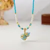 Nuevo Collar de Calabaza de Trébol de Cuatro Hojas Esmaltado Azul de Moda y Exquisito Estilo Chino, Joyería de Lujo Ligero de Nicho de Gama Alta para Mujeres
