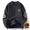Suéter de Forro Polar para Hombre Primavera y Otoño Top Forro Polar de Doble Cara Marca de Moda Combinable con Todo Forrado de Forro Polar Engrosado Camiseta Base de Manga Larga