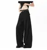 Pantalones casuales de pierna ancha versátiles de alta gama, de color liso, con doble pliegue, estilo americano, de caída, nuevos y modernos, de corte holgado, para hombre
