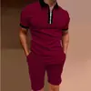 Conjunto de polo para hombre de manga corta, estampado, ajustado, con cremallera y solapa, estilo estación independiente europea y americana