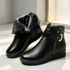 Botines de invierno para mujer con forro de felpa, engrosados, tacón grueso, caña corta, cremallera lateral y hebilla de moda, botas de algodón para mujeres de mediana edad y mayores, venta al por mayor