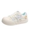 Sapatos de plataforma de estrela de sola grossa femininos de nicho de altura pequena sapatos brancos 2024 novos sapatos de pão casuais para estudantes de primavera e outono