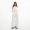Pantalones Americanos Retro de Cintura Alta Holgados de Pierna Ancha con Cordón Cargo Pantalones Versátiles Rectos Casuales para Mujer y Pantalones Largos