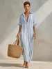 2026 Sitio Web Independiente Transfronterizo Moda Nueva Europea y Americana Vestido Camisa Rayado Casual Holgado Estilo Vacaciones Largo