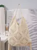 Bolsa Tejida a Mano de Ganchillo Hilo de Algodón Patrón Cuadriculado Hueco de Abuela Gran Capacidad Artística Casual Versátil Bolso de Hombro