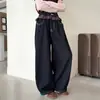 Jeans de Mezclilla a Cuadros con Encaje Festoneado Estilo Coreano para Niñas 2026 Nueva Llegada de Otoño Pantalones Casuales Anchos Súper Elegantes para Niños