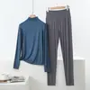 Conjunto Casual de Dos Piezas para el Hogar, Holgado, Talla Grande, Modal Delgado, para Primavera y Otoño, con Cuello Semi Alto, Mangas Largas y Pantalones de Cintura Alta