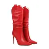 Botas de montar versátiles de tacón alto y peso ligero para otoño e invierno, botas de tubo alto con punta afilada de comercio transfronterizo, suela de goma de color sólido, botas para mujer de talla grande de comercio exterior