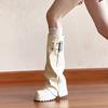 Botas Longas de Couro Macio com Solado Grosso para Mulheres Outono e Inverno 2024 Botas Slouch Emagrecedoras para Baixinhas Aumentadoras de Altura Botas de Equitação Botas Pretas Acima do Joelho