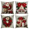 Capa de almofada estilo aquarela do Papai Noel, com estampa de desenho animado bordada, adequada para sofás estilo americano e decorações de feriado.