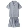 Pijama de gasa de algodón puro Yunduo para hombre, de manga corta para verano, color liso simple, conjunto de dos piezas de ropa de casa de alta gama (Xin)