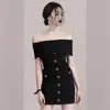 Vestido Nuevo Estilo 2021 Socialite Hombros Descubiertos Un Botón Elegante Vestido Negro Pequeño Ajustado Adelgazante Vestido de Fiesta de Banquete