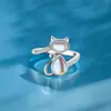 Anillo de Gato de Piedra Lunar Europeo y Americano, Diseño Abierto Ajustable Simple, Anillo de Moda con Forma de Animal de Piedra Sintética
