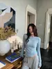 Camiseta de Manga Larga Azul Base para Mujer Primavera y Otoño Delgada Cuello Redondo Hombro Normal Corte Ajustado Top Delgado como el Papel